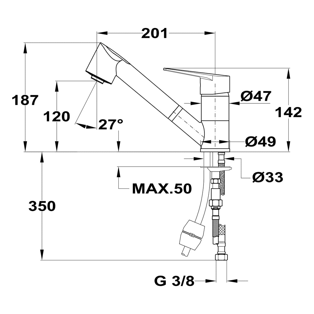 MTP 978 D Kitchen Tap Mixer with pullout shower