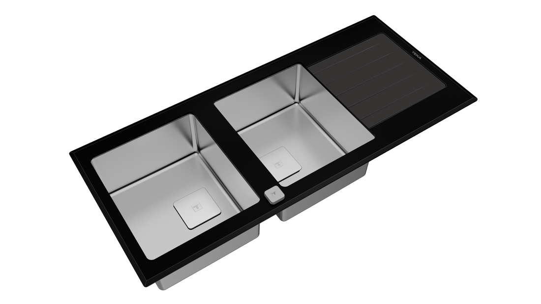 TEKA Diamond RS15 2B 1D Auto 115160007 Inset Glass Sink with Two Bowls and Drainer