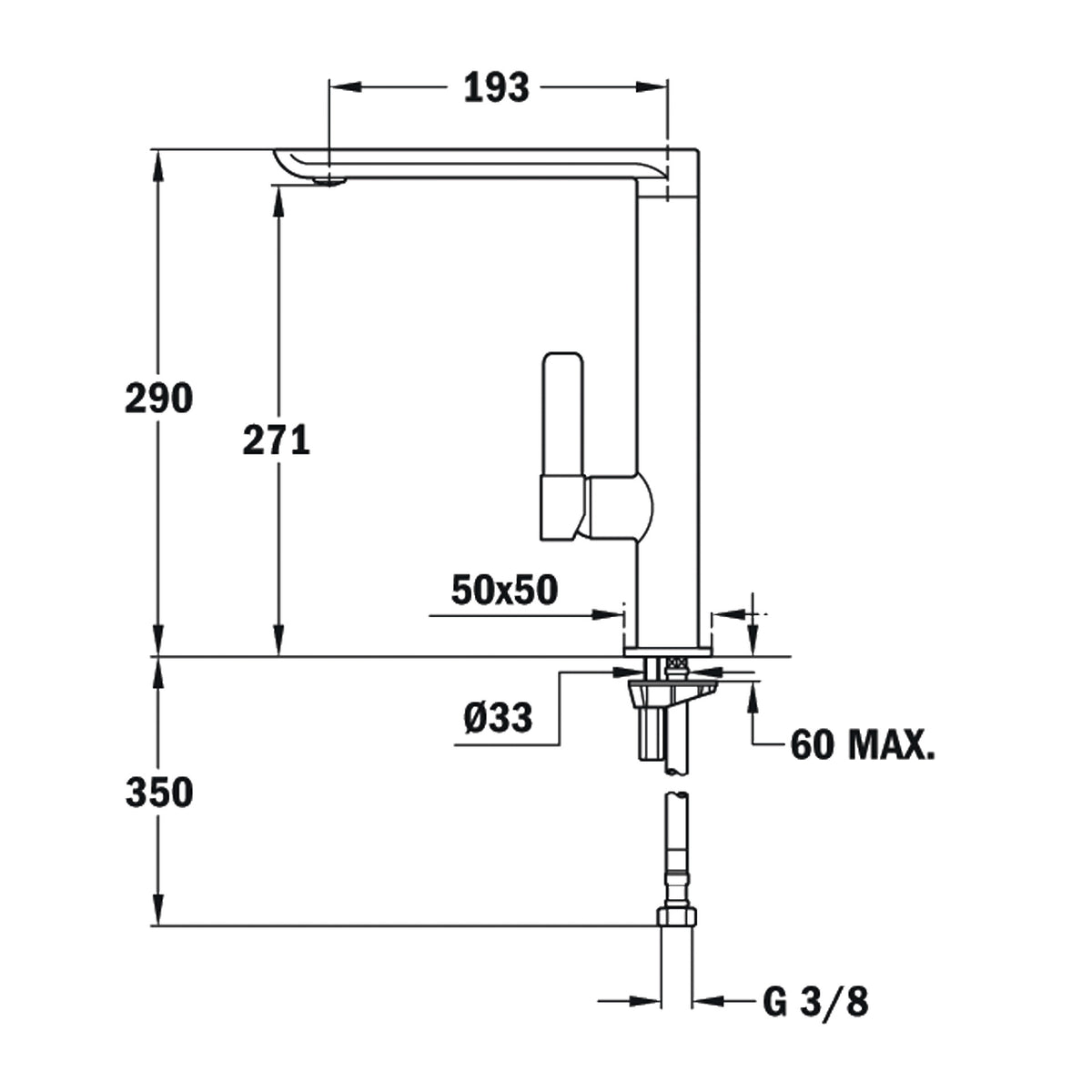 TEKA FO 915 chrome kitchen tap, technical drawing
