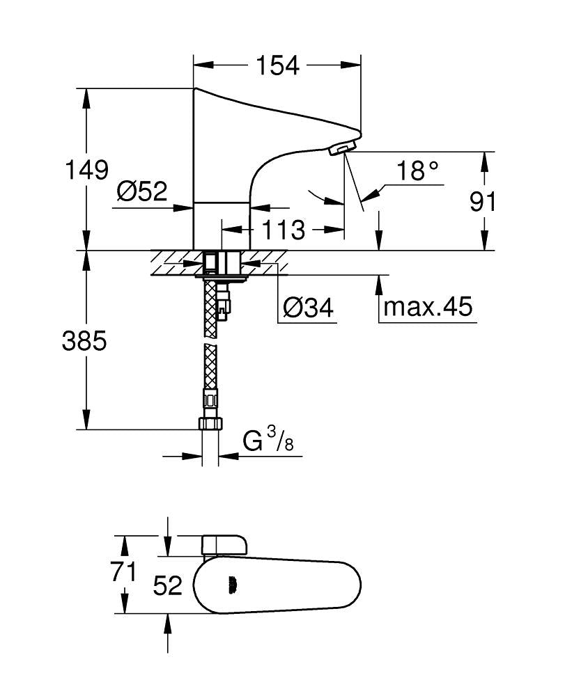 GROHE 3620710F Europlus E Infra-Red Electronic Basin Mixer